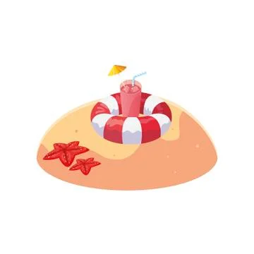 Summer sand beach with float scene Illustrazione stock