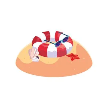 Summer sand beach with float scene 库存插图