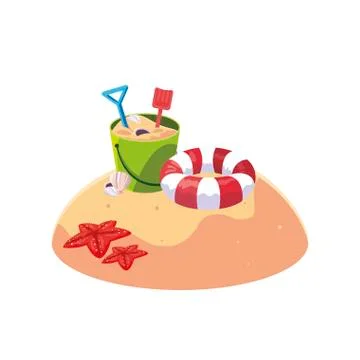 Summer sand beach with float scene Stock Illustration