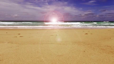 Summer sandy beach with bokeh sun light ray effect or sunlight lens flare Video stock 146937439