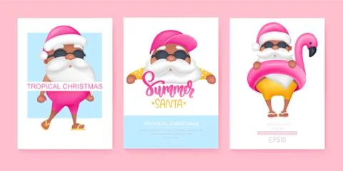 Summer Santa's greeting cards. Vector illustration. Tropical Christmas and Happy Stock Illustration