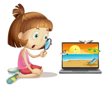 Summer scene on computer desktop 스톡 일러스트