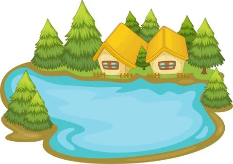 Summer scene by the lake Stock Illustration