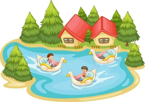 Summer scene by the lake Ilustración de archivo