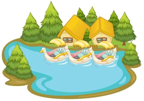 Summer scene by the lake Ilustración de archivo