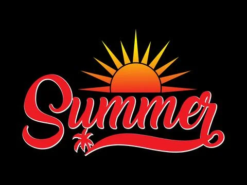 Summer Script Typography Vector. Sun, Palm Tree, Holiday Greeting Design Stock Illustration