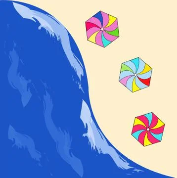 Summer sea - beach vector with umbrellas on the sand Stock Illustration