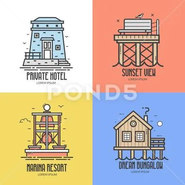 Summer Sea Resort Travel Icons Stock Illustration