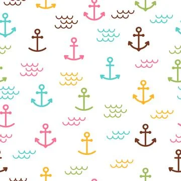 Summer sea seamless pattern with anchors. Cute marine background. Perfect f.. Stock Illustration