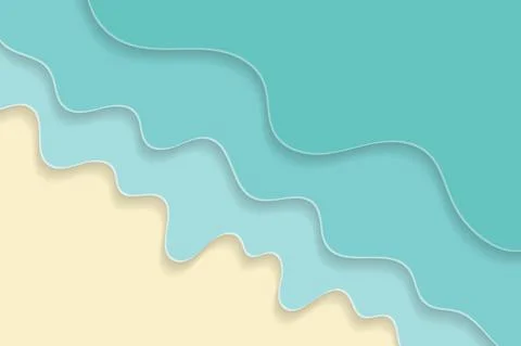Summer sea smooth background with waves in paper cut out style. Vector Illust Stock Illustration