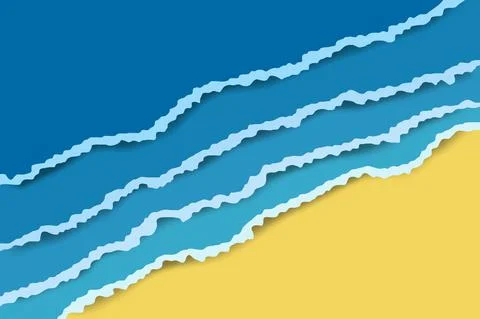 Summer sea smooth background with waves in paper cut out style. Vector Illust Stock Illustration