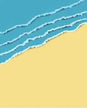 Summer sea smooth background with waves in paper cut out style with blank spa 스톡 일러스트