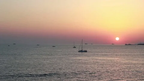 Summer sea sunset Stockbeeldmateriaal 75532619