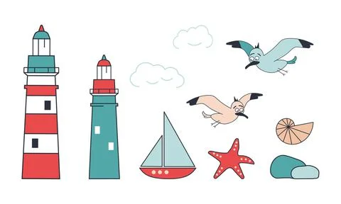 Summer sea theme icon set Stock Illustration