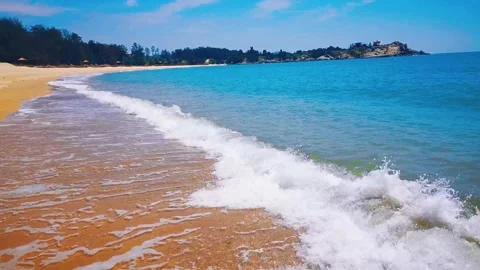 Summer Sea Waves Rolling Onto Sandy Beach 4K Stock Footage 341862577