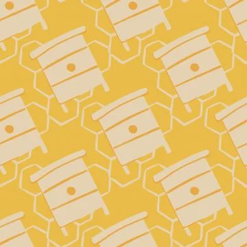 Summer seamless beehive silhouettes pattern. Light beige ornament with contou Stock Illustration