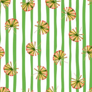 Summer seamless botany pattern with random simple palm licuala shapes. Green  Illustrazione stock
