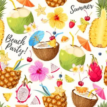 Summer seamless cocktail background Stock Illustration
