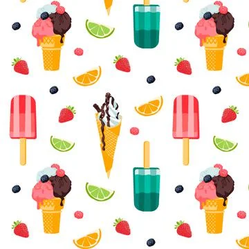Summer seamless cute colorful pattern on white background. Stock Illustration