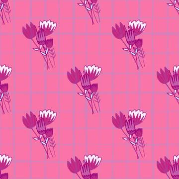 Summer seamless doodle pattern with botanic tulip bouquet in pink and purple  Stock Illustration