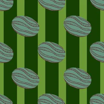 Summer seamless doodle pattern with hand drawn striped watermelon elements. G Stock Illustration