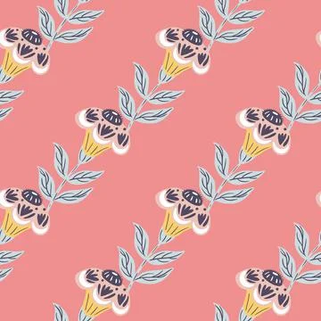 Summer seamless doodle pattern with white and yellow colored folk flowers pri Stock Illustration