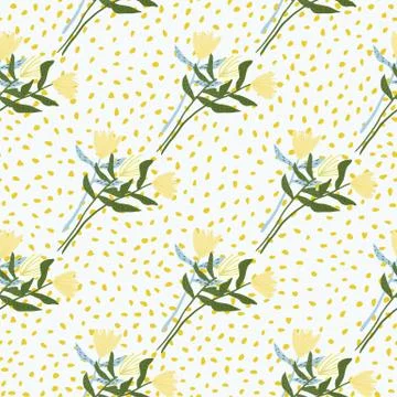 Summer seamless floral pattern with yellow tulip flowers. White background wi Stock Illustration
