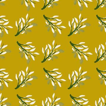 Summer seamless food pattern with white branches and lemon silhouettes. Yello Stock Illustration