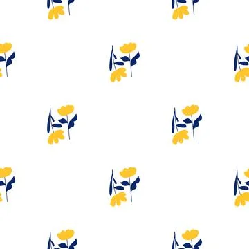 Summer seamless isolated pattern with yellow simple flowers silhouettes. Whit Illustrazione stock