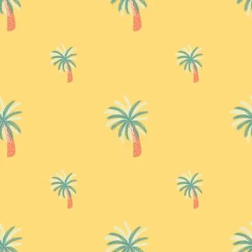 Summer seamless minimalistic pattern with blue colored palm trees print. Yell Stock Illustration