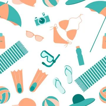 Summer seamless pattern. Accessories for sea holidays. Suitable for printing Stock Illustration