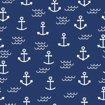 Summer seamless pattern with anchors. Cute sea background. Perfect for wrap.. Illustrazione stock