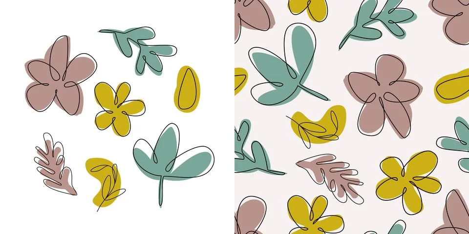 Summer seamless pattern and card design with simple cute flowers Illustrazione stock