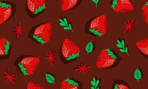 Summer seamless pattern and card design with strawberries and leaves. Stock Illustration