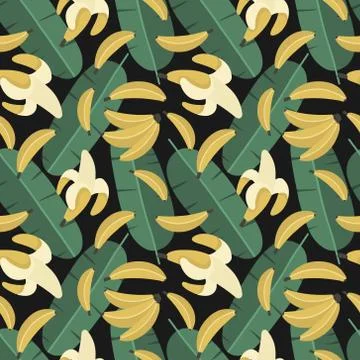 Summer seamless pattern, bananas and palm trees, vector illustration Stock Illustration