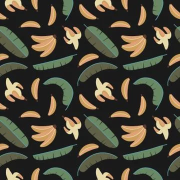 Summer seamless pattern, bananas and palm trees, vector illustration Stock Illustration