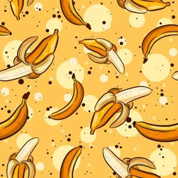 Summer seamless pattern with bananas and peels. Stock Illustration