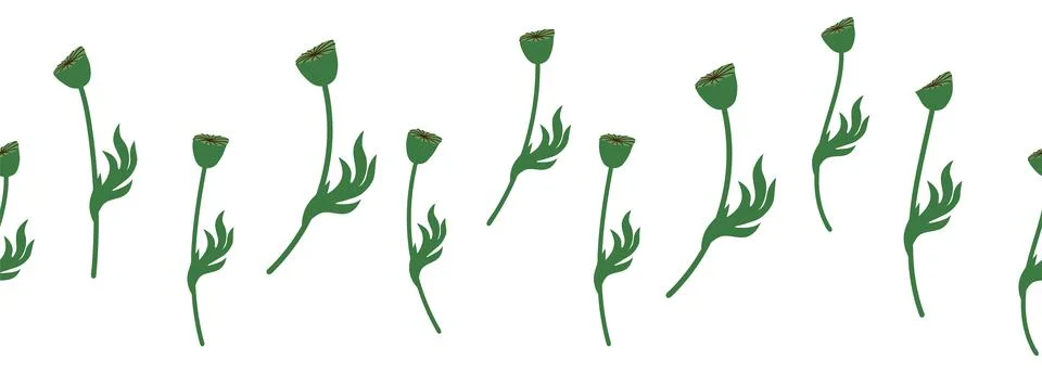 Summer seamless pattern with bright red poppy flowers and poppy pods. Garla.. Stock Illustration