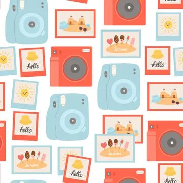 Summer seamless pattern with cameras and vector Stock Illustration