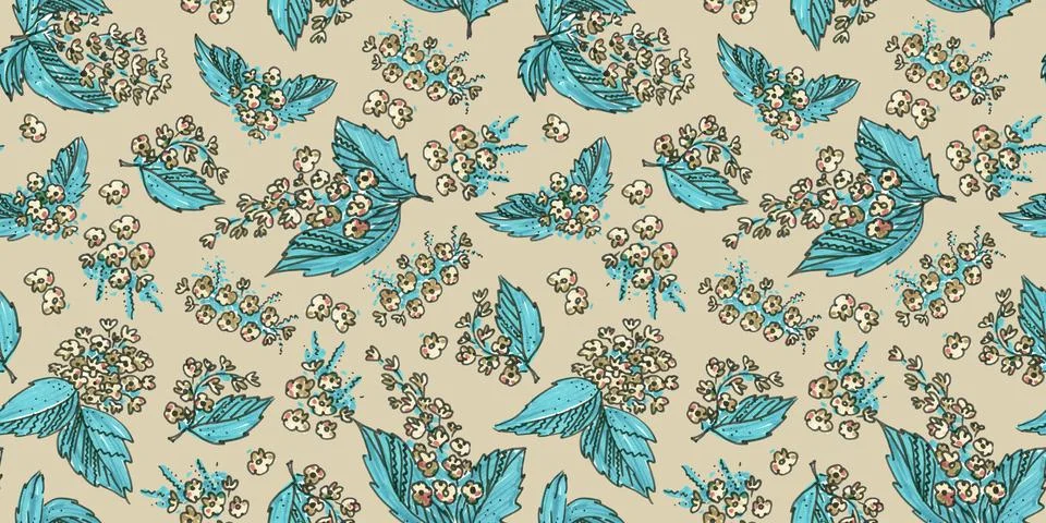 Summer seamless pattern digital paper textile packaging. Blue line art element Stock Illustration