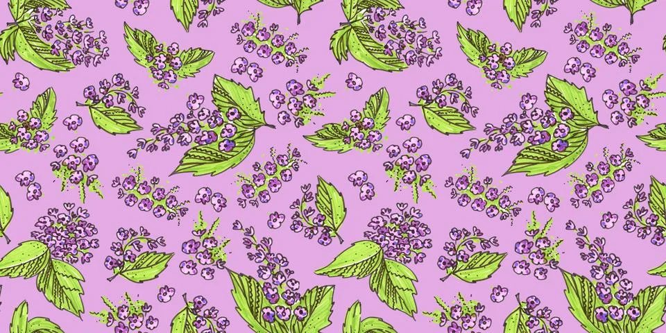 Summer seamless pattern digital paper textile packaging. green and purple line Illustrazione stock