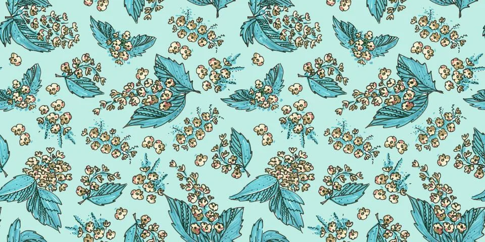 Summer seamless pattern digital paper textile packaging. Blue line art element Stock Illustration