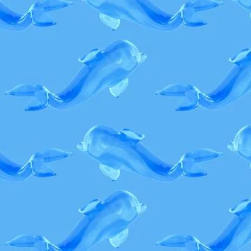 Summer seamless pattern with dolphins on a blue background. Stock Photos