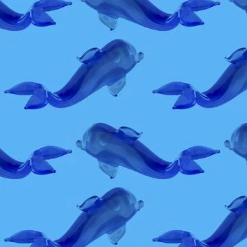 Summer seamless pattern with dolphins on a blue background. Stock Photos