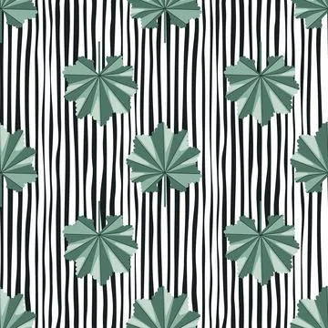 Summer seamless pattern with doodle green abstract jungle ornament. Black and Stock Illustration