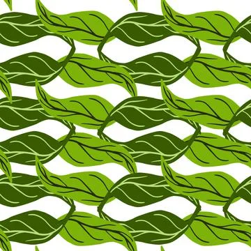 Summer seamless pattern with doodle green leaf ornament. Isolated plants bota Stock Illustration