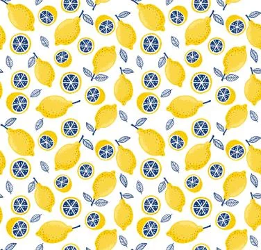 Summer seamless pattern with fresh bright juicy lemons Illustrazione stock