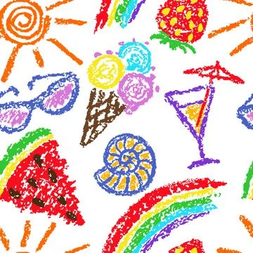 Summer seamless pattern. Funny hand drawn symbol vector texture. 库存插图