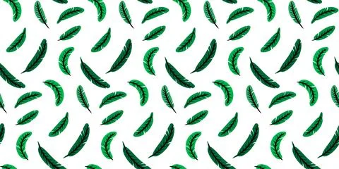 Summer seamless pattern with green feathers on a white background. Illustrazione stock