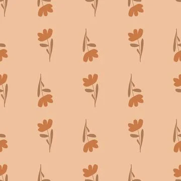 Summer seamless pattern with hand drawn flower ditsy elements. Pink pastel ba Stock Illustration